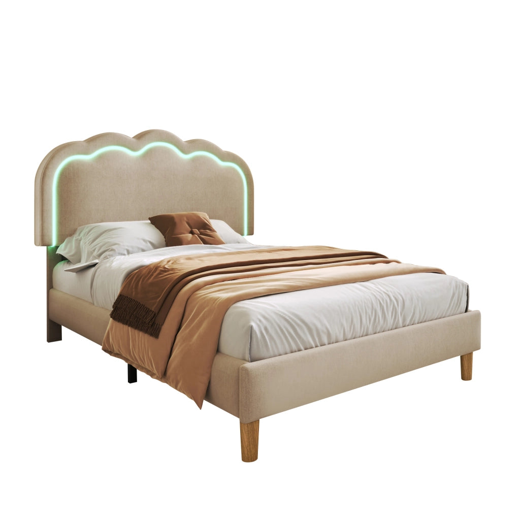 LETTO imbottito LED 90x190 cm beige con testiera regolabile