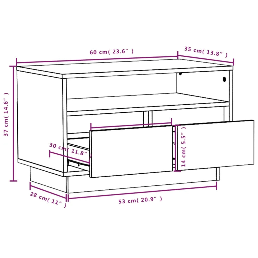 Mobile Porta TV Bianco 60x35x37 cm in Legno Massello di Pino 813426