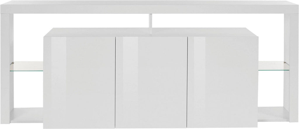 Credenza con 3 Ante e Ripiani in Vetro a Giorno 200x40x80 cm Essential 3A Bianco Lucido