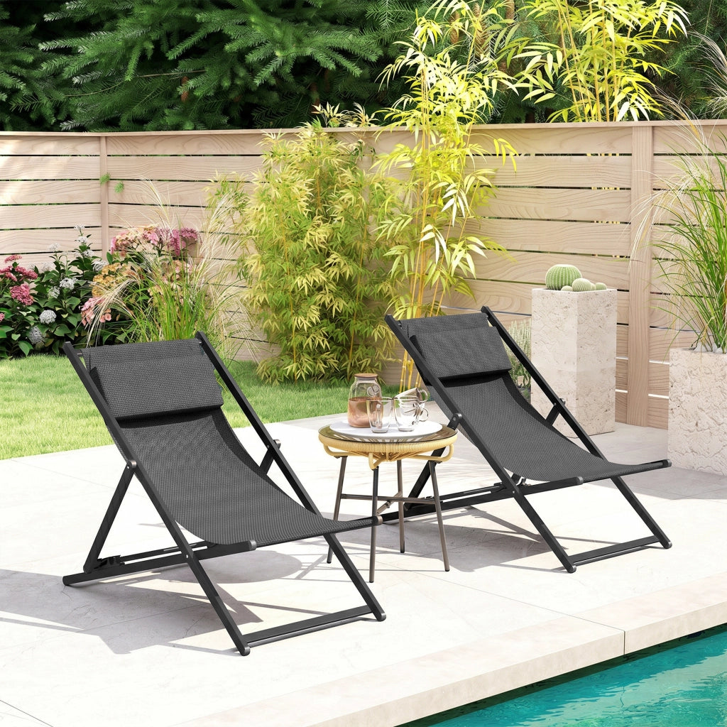 Set 2 Poltrone Pieghevoli ¨C zephmum ¨C Grigio Alluminio 60x100x85 cm