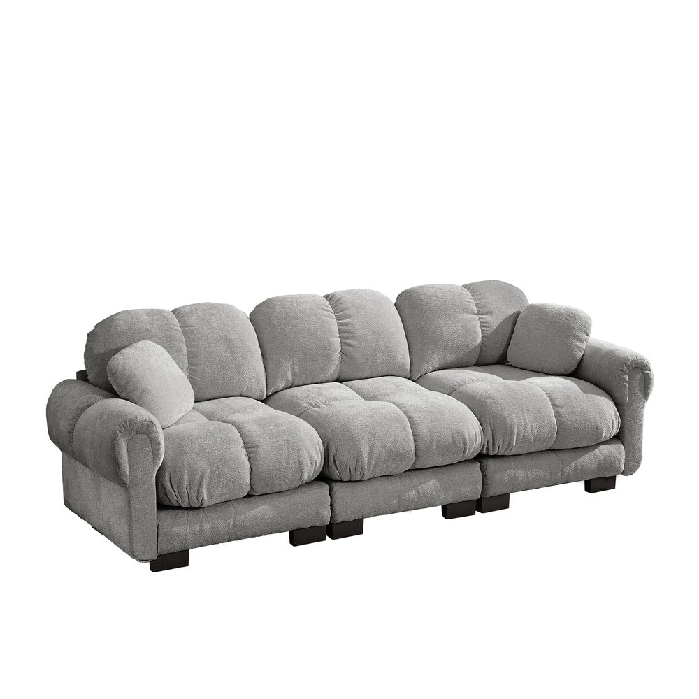 Divano 3 posti imbottito ¨C Minimal ¨C grigio chiaro, tessuto trapuntato, con 2 cuscini