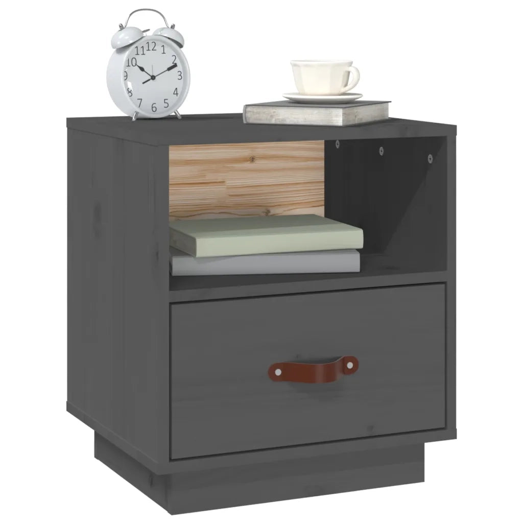 Comodino Grigio 40x34x45 cm in Legno Massello di Pino 818299