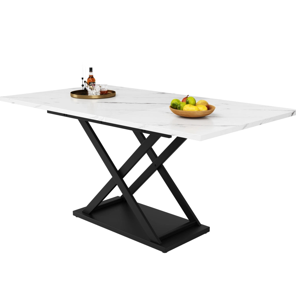 Tavolo da pranzo allungabile 120-160x80x75 cm; MDF e metallo; bianco e nero