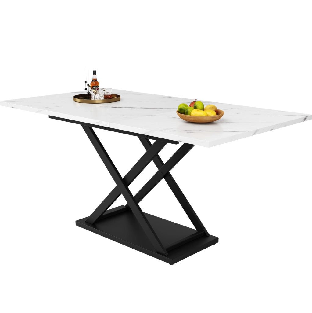 Tavolo da pranzo allungabile 120-160x80x75 cm; MDF e metallo; bianco e nero