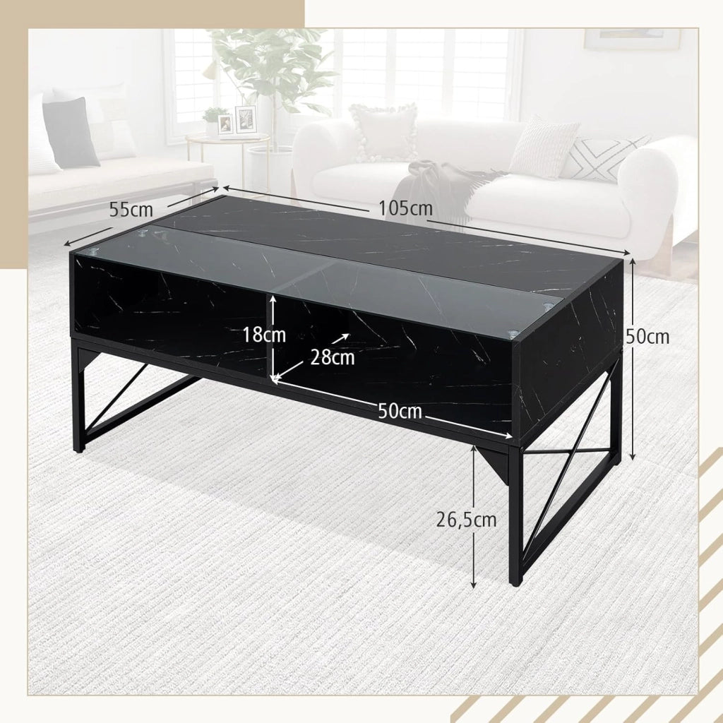 Tavolino da Salotto, Tavolino da Caffè da in Vetro e Legno con Luce LED Multicolore Regolabile a Telecomando e Ripiani, Tavolino per Soggiorno e Ufficio, 105 x 55 x 50 cm (Nero)