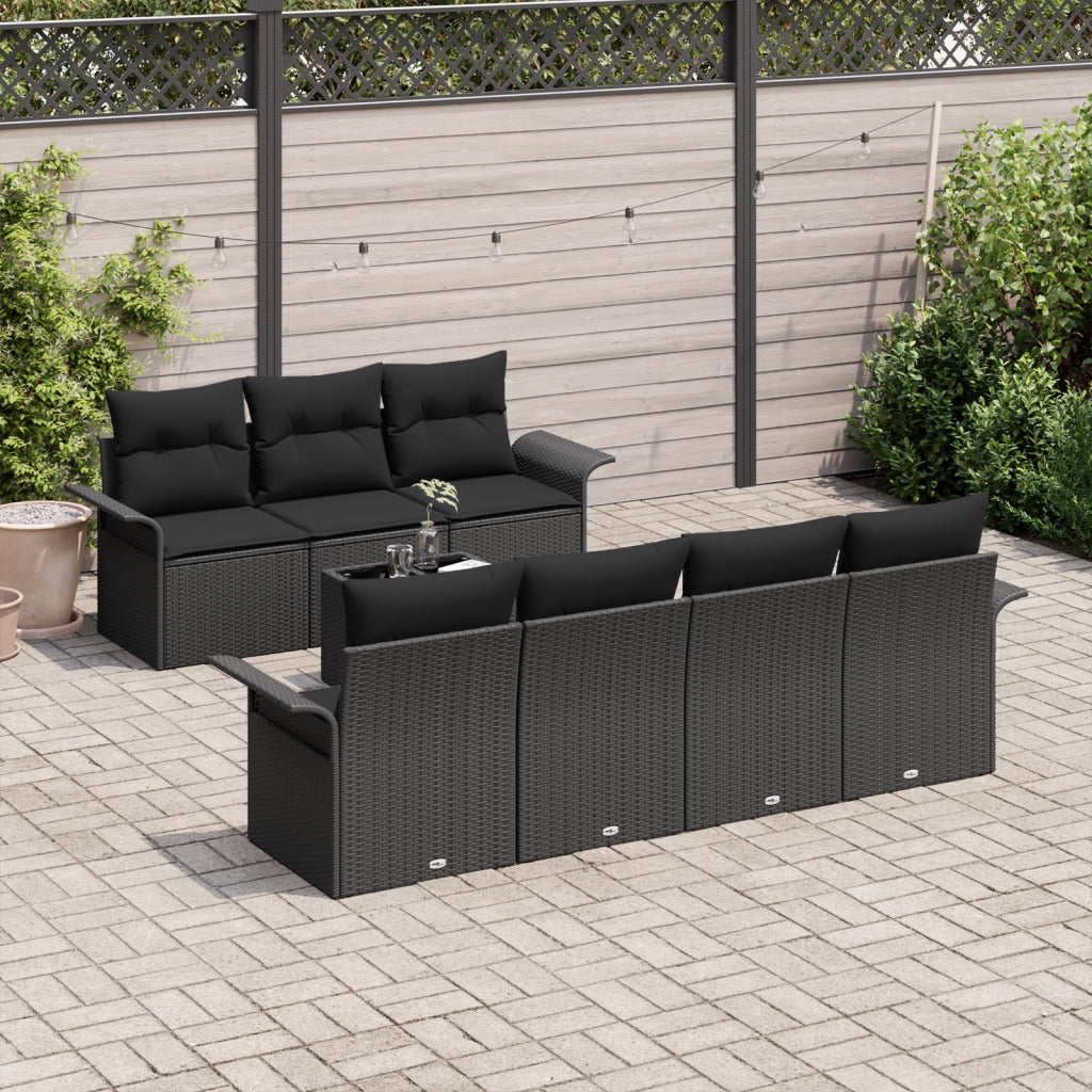 Set Divani da Giardino 8 Pezzi con Cuscini Nero Polyrattan
