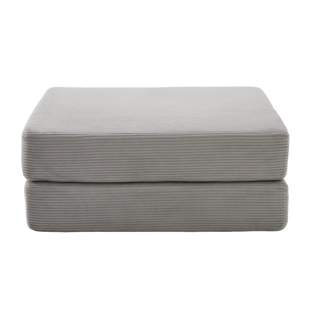 Pouf pieghevole modulare con funzione letto e schiuma ad alta densità, rivestimento in velluto a coste grigio chiaro