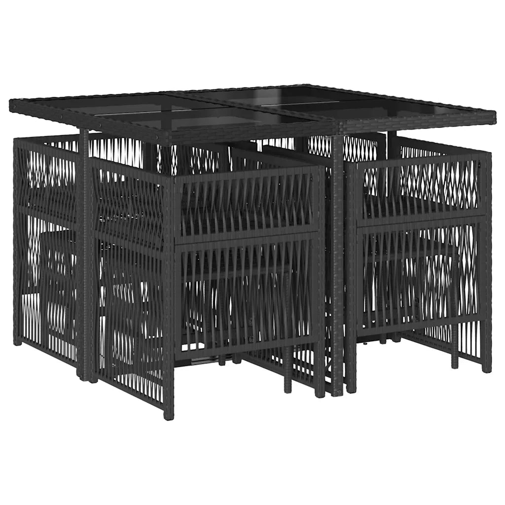 Set da Pranzo da Giardino 9 pz | Set Salotto da Giardino con Cuscini Nero in Polyrattan