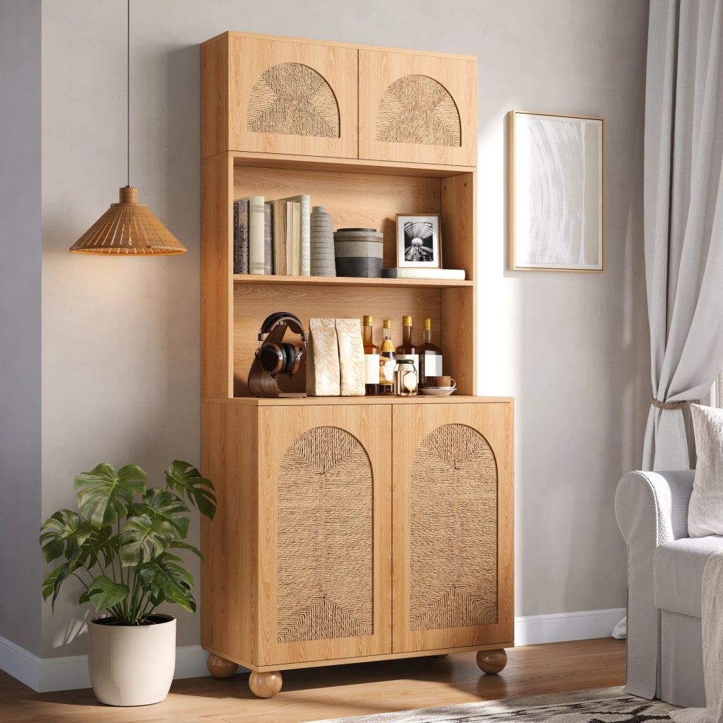 Credenza e madia con 2 ante, vano aperto e ripiano regolabile, per soggiorno e ingresso, naturale, 80 × 40 × 180 cm