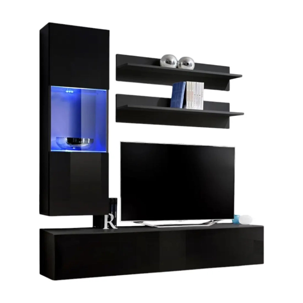 Mobile per TV FLY H3 design, colore nero lucido. Mobile sospeso moderno e alla moda per il tuo soggiorno.