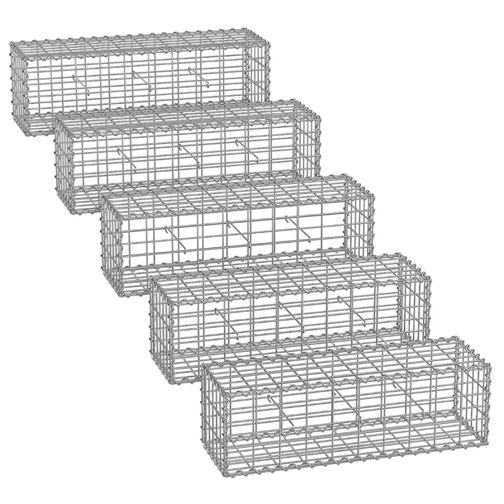 Set di 5 gabbioni per pietre gabbia metallica cestino per pietre maglia 5 x 10 cm zincato muro decorazione da giardino 100 x 50 x 30 cm grigio 12_0005966