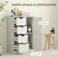 Mobile Bagno con 4 Cassetti, Armadietto a 2 Livelli e Maniglie Ritagliate, in Legno, 54x29x83 cm, Bianco