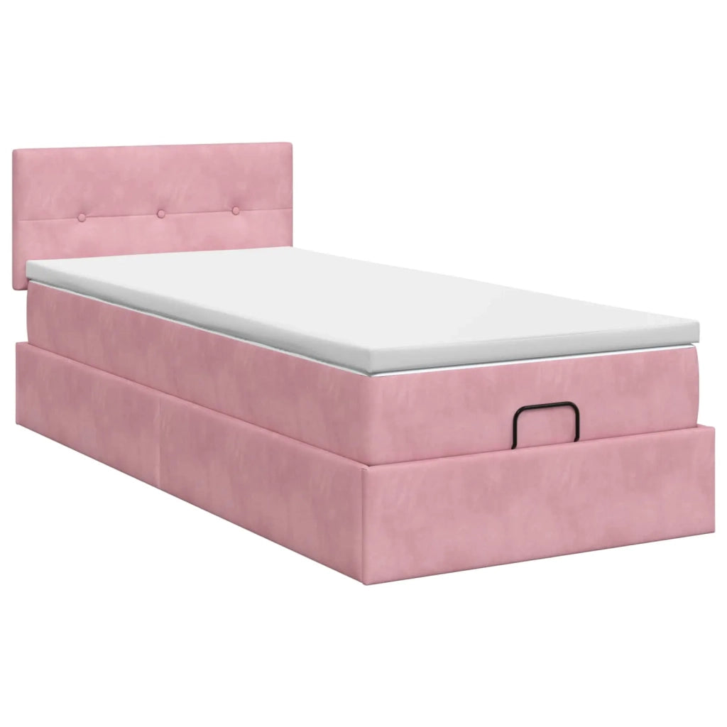 Letto ottomano con materasso Rosa 100 x 200 cm Velluto 3456542