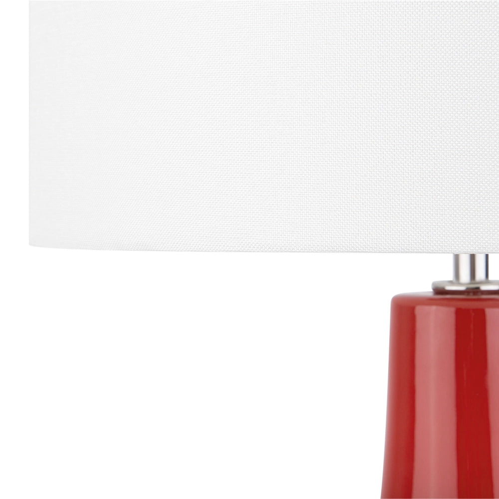 Lampada da Tavolo Comodino Luce Rossa Base in Ceramica Tamburo paralume in policotone Bianco Sporco Paralume Rotondo