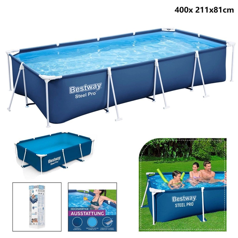 Trade Shop - Piscina Fuori Terra Rettangolare Steel Pro Con Telaio Senza Pompa 400x211x81 Cm 56405 -