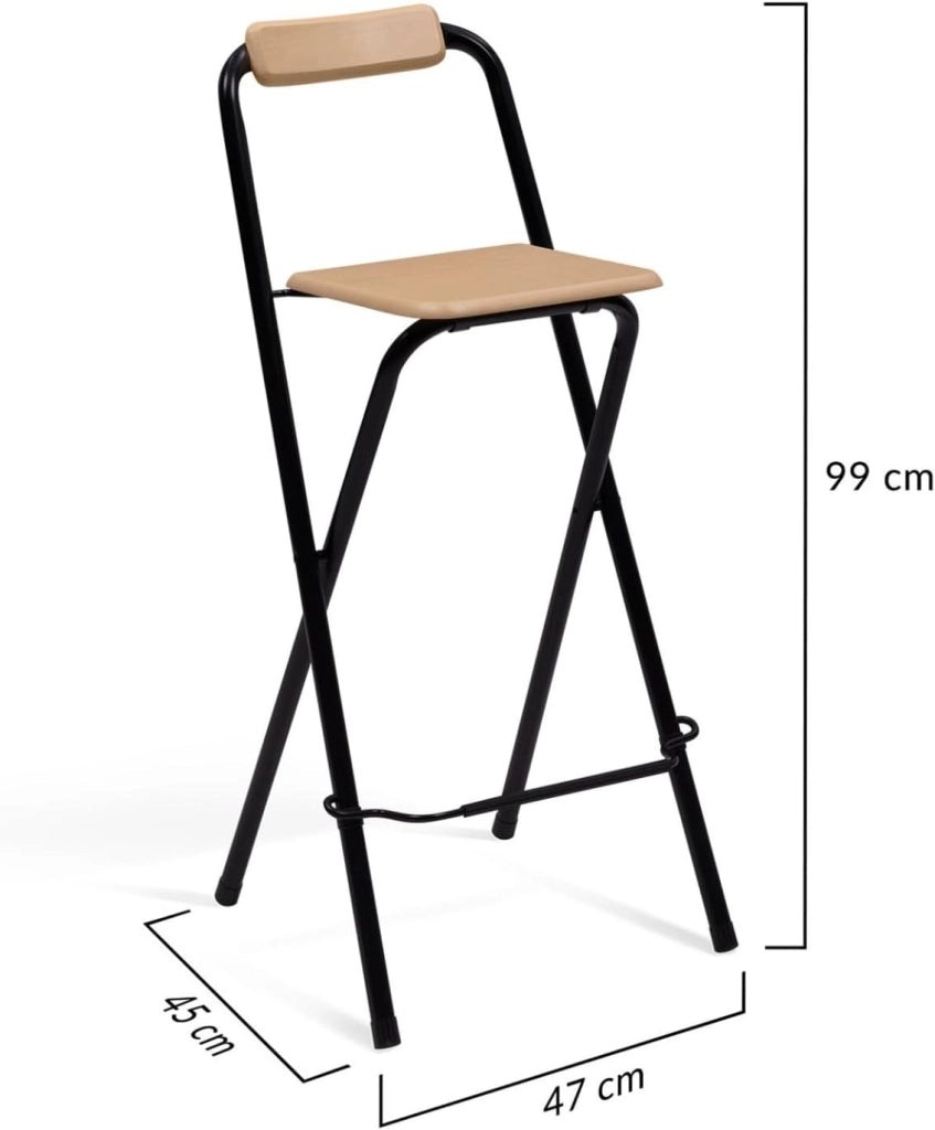 Set di 4 sgabelli da bar pieghevoli DETROIT con struttura nera e seduta effetto legno dal design industriale