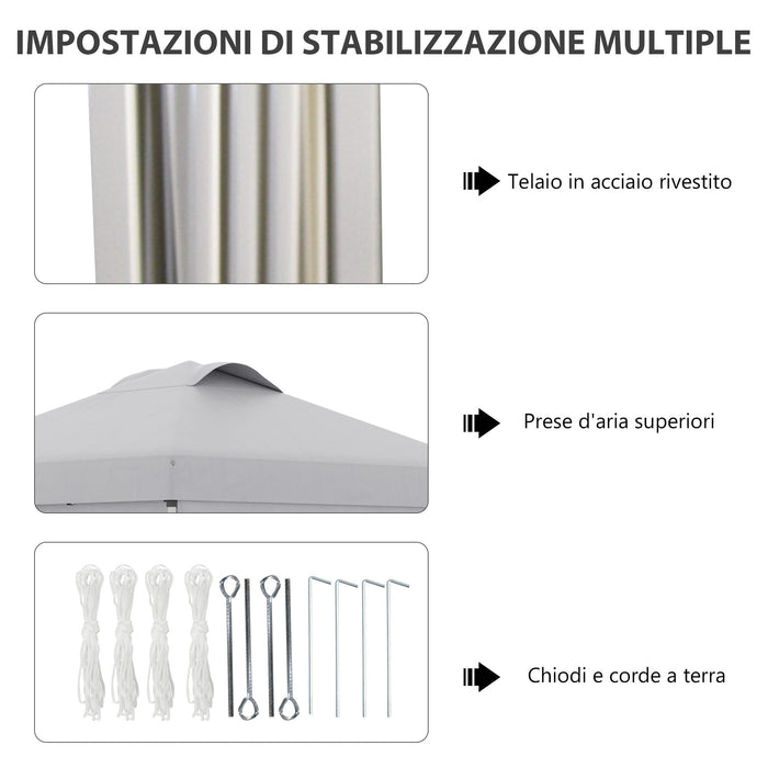 Gazebo da Giardino 297x297x284 cm con Altezza Regolabile su 3 Livelli e Finestre Grigio Chiaro