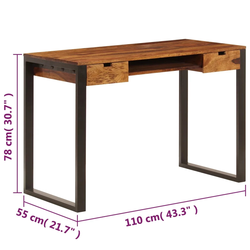 Scrivania 110x55x78 cm Massello di Acacia e Acciaio