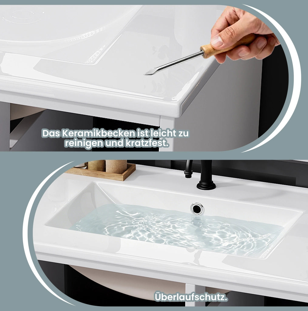 Mobile bagno a terra bianco con lavabo in ceramica e 2 cassetti