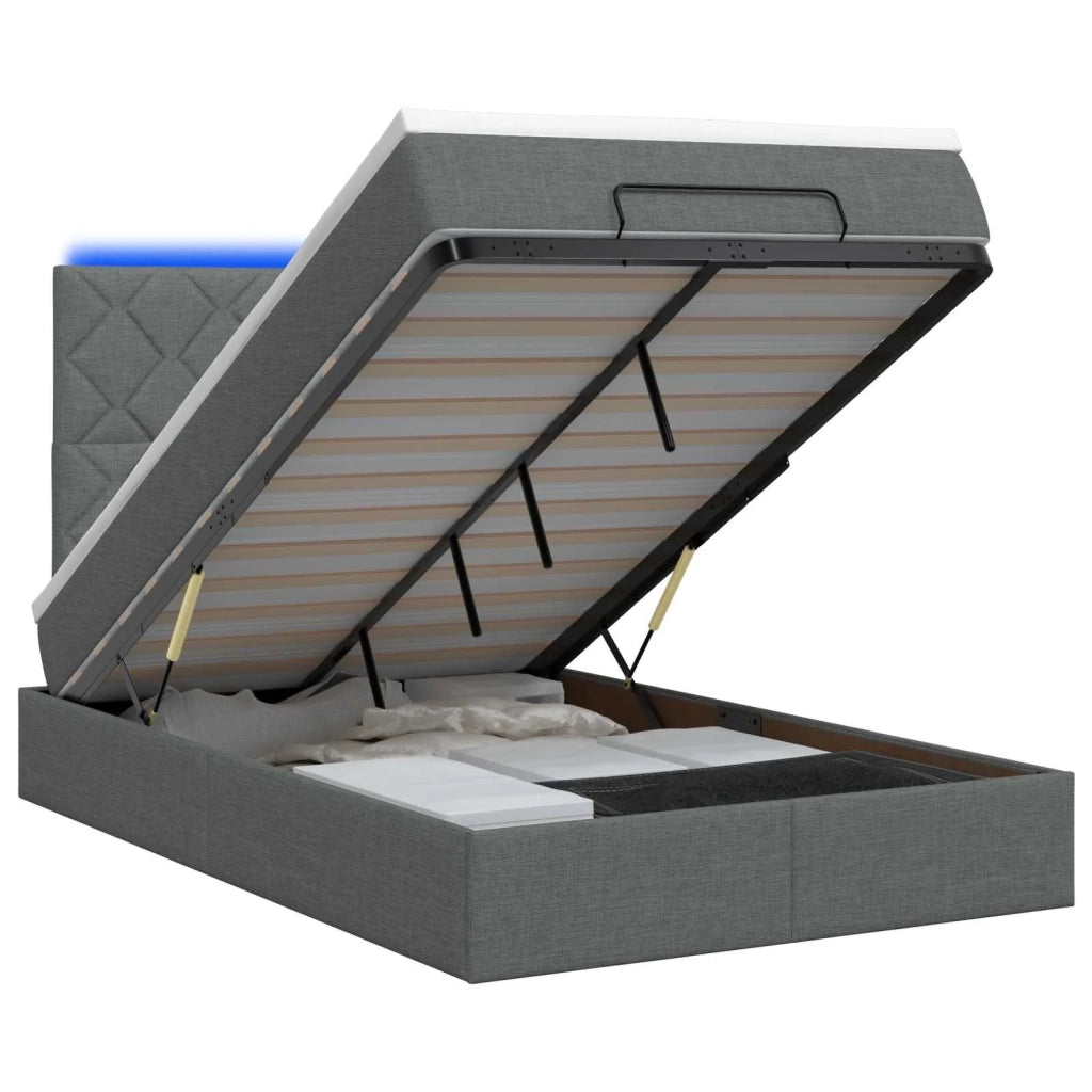 Letto Ottomano con Materasso e LED Grigio Scuro 120 x 200 cm 3458146