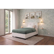 Letto imbottito Singolo 80x200 cm Button - Bianco,Similpelle,Contenitore