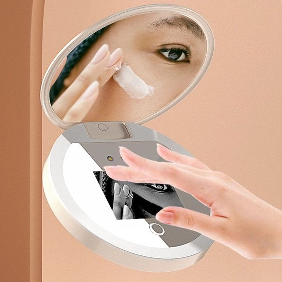 Specchio di trucco con tecnologia UV - Riflessione portatile - 2x ingrandimento - Specchio compatto - Specchio illuminato - Schermo 3,5 pollici - Specchio antiscottura