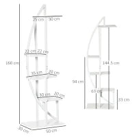 Portafiori a 5 Livelli a Mezzaluna per Interni ed Esterni in MDF e Acciaio, 50x30x160 cm, Bianco