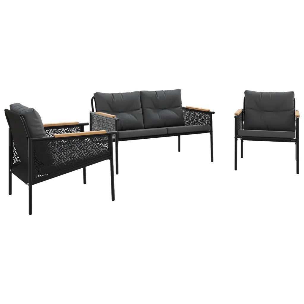 Set Mobili da Balcone 3 pz con Cuscini Nero in Acciaio