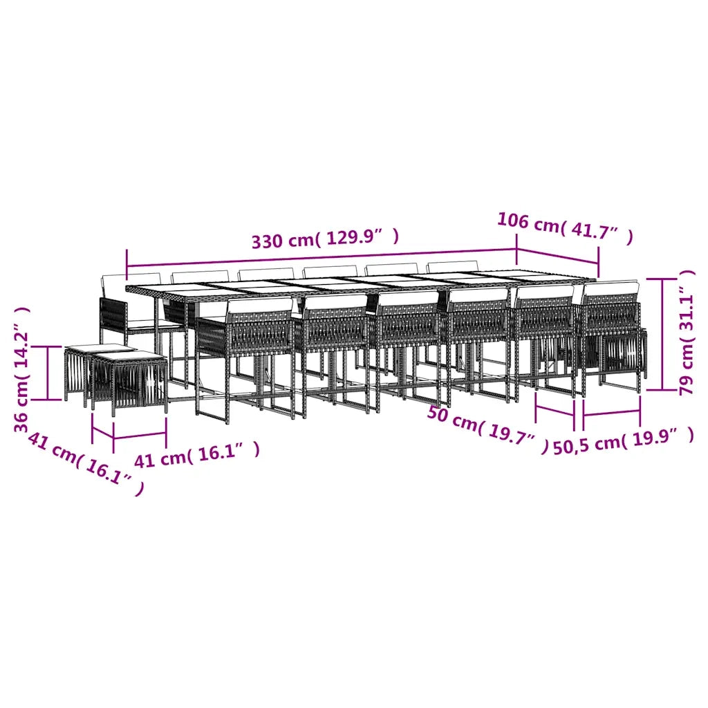 Set da Pranzo da Giardino 17pz con Cuscini Grigio in Polyrattan 3211544