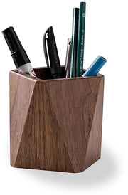 Pentagramma in legno per ufficio, organizzatore per scrivania, legno di noce, manufatto artigianale, per attrezzature da ufficio, pennelli per trucco, scrivanie, uffici.