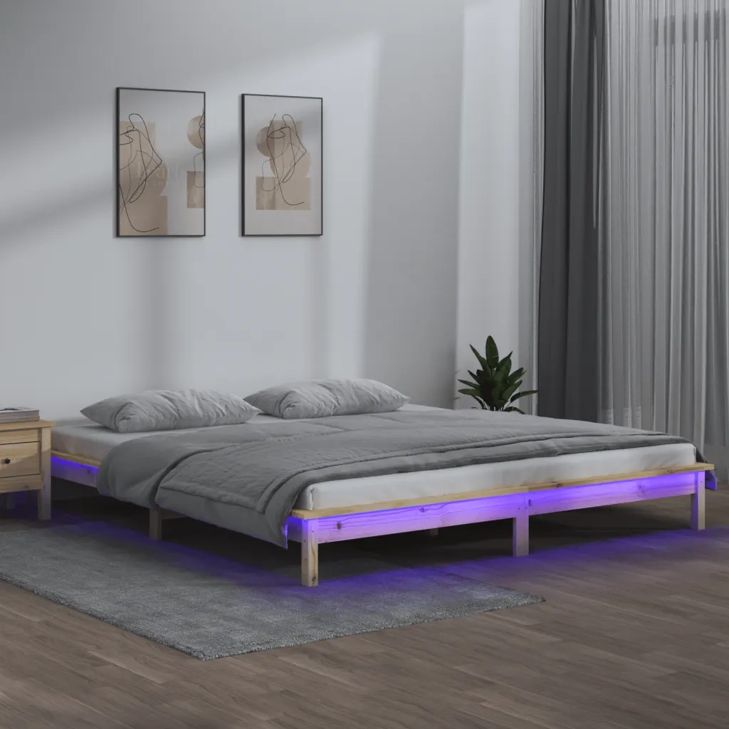 Giroletto con LED-Struttura Letto 150x200 cm King Size in Legno Massello 446889