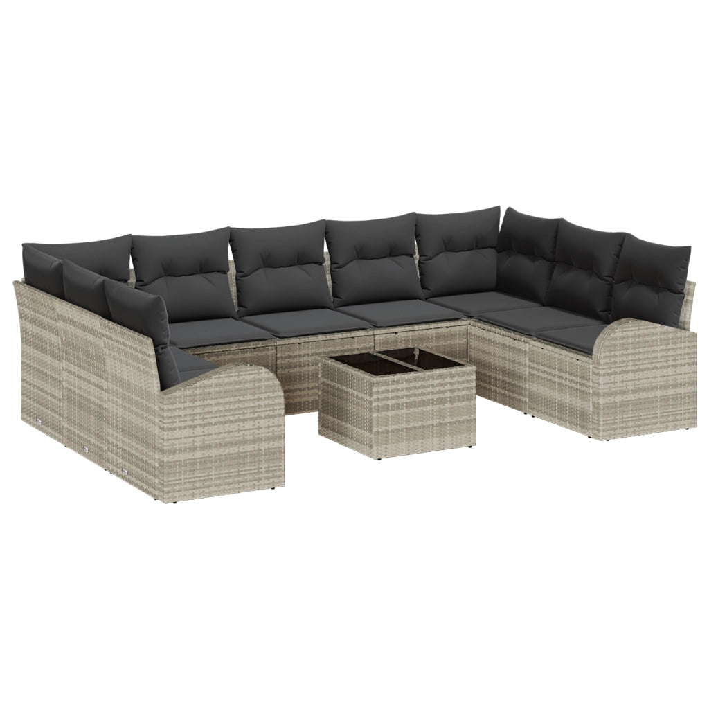 Set Divano da Giardino di 10 Pezzi con Cuscini Grigio in Rattan