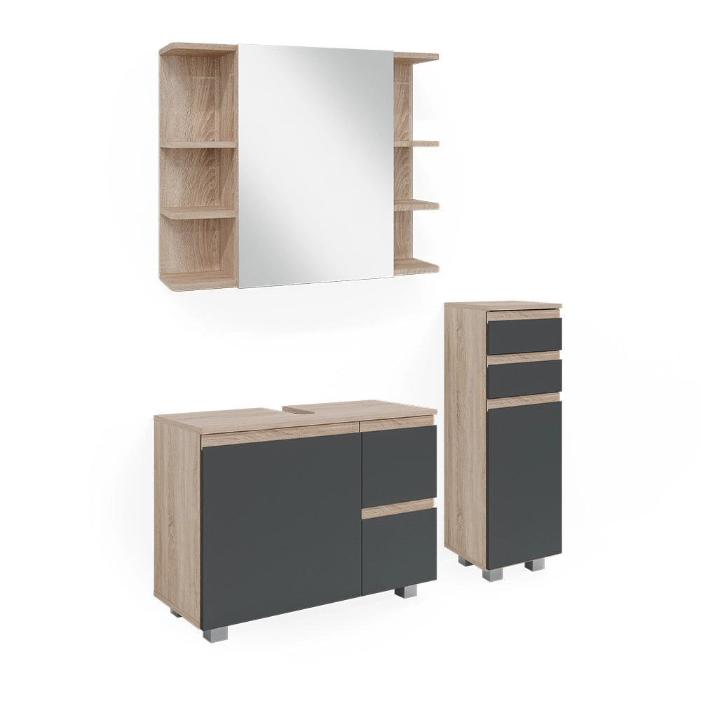 Vicco Set mobili bagno Sonoma 3 parti, con armadio midi