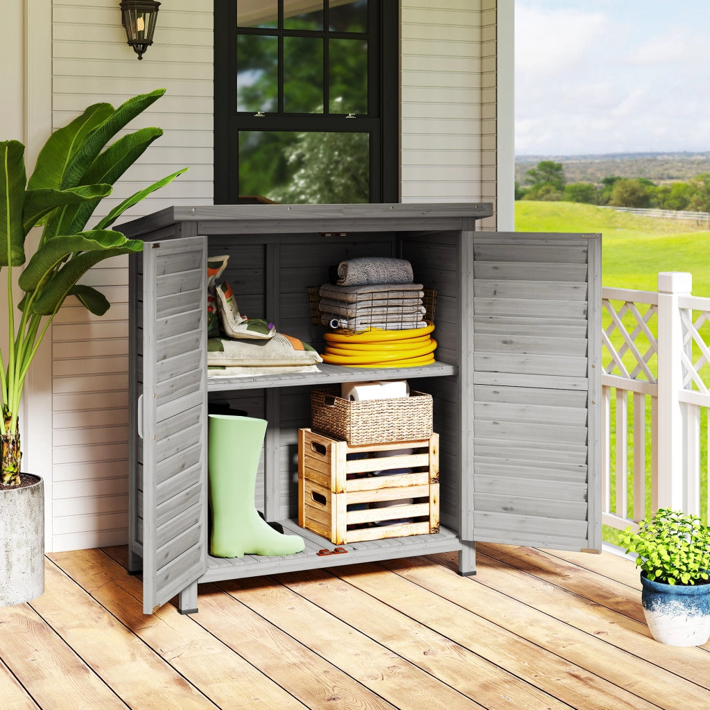 Casetta da Giardino in Legno con Ripiani ¨C Zephmum ¨C Grigio 87x46.5x96.5 cm