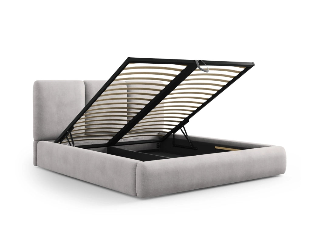 Cosmopolitan Design - Letto a cassettone con testiera "Nicolas" 140x200cm in ciniglia grigio chiaro 