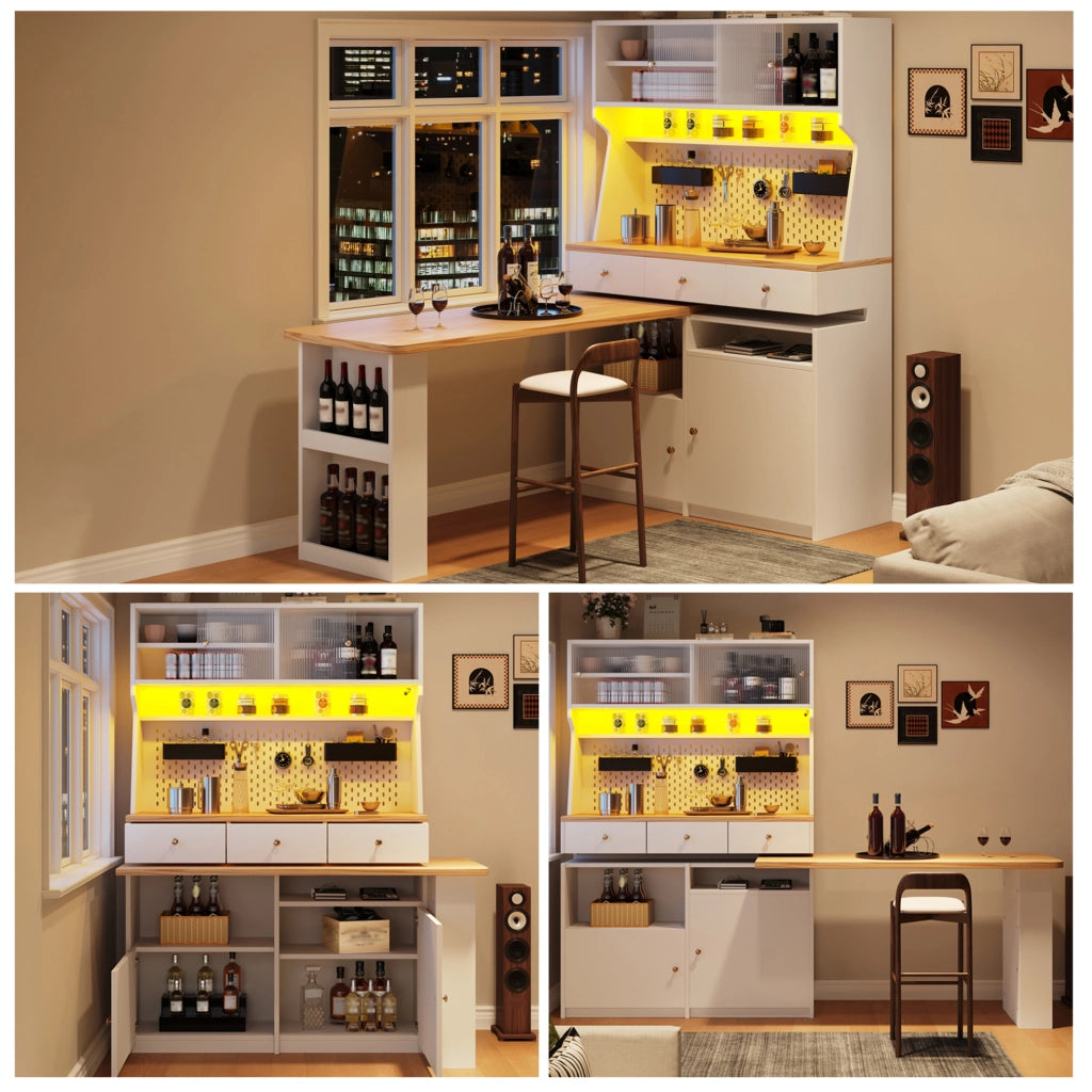 Credenza da cucina con LED e piano estraibile 137x45x178 cm