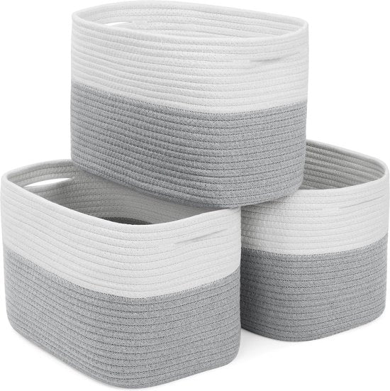 Materassi in Cotone con Maniglie a Tessuto per la Conservazione - Organizzatori Pieghevoli per Salotto, Camera dei Bambini, Cucina e Libri (Bianco/Grigio)