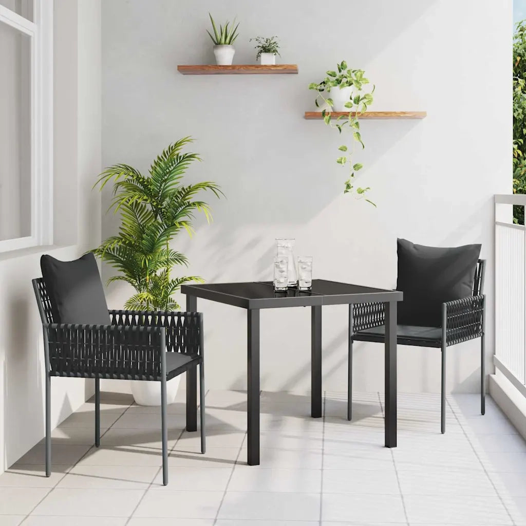Set da Pranzo per Giardino 3 pcs Nero e Grigio Rattan in PE 3379100