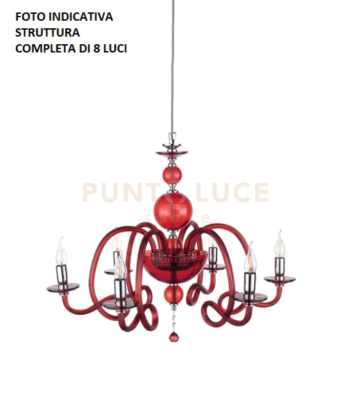 LAMPADARIO VIVALDI 8 LUCI RUBINO CROMO ATTACCO E14 D.88CM