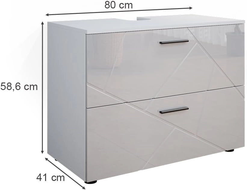 Mobile sottolavabo per bagno Irma, Bianco lucido, 80 x 58.6 cm, adatto per l'installazione sopra il sifone con aperture di aerazione