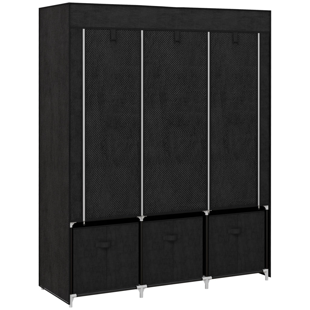 Armadio in Tessuto Guardaroba Pieghevole Salvaspazio 125x43x162.5cm Nero