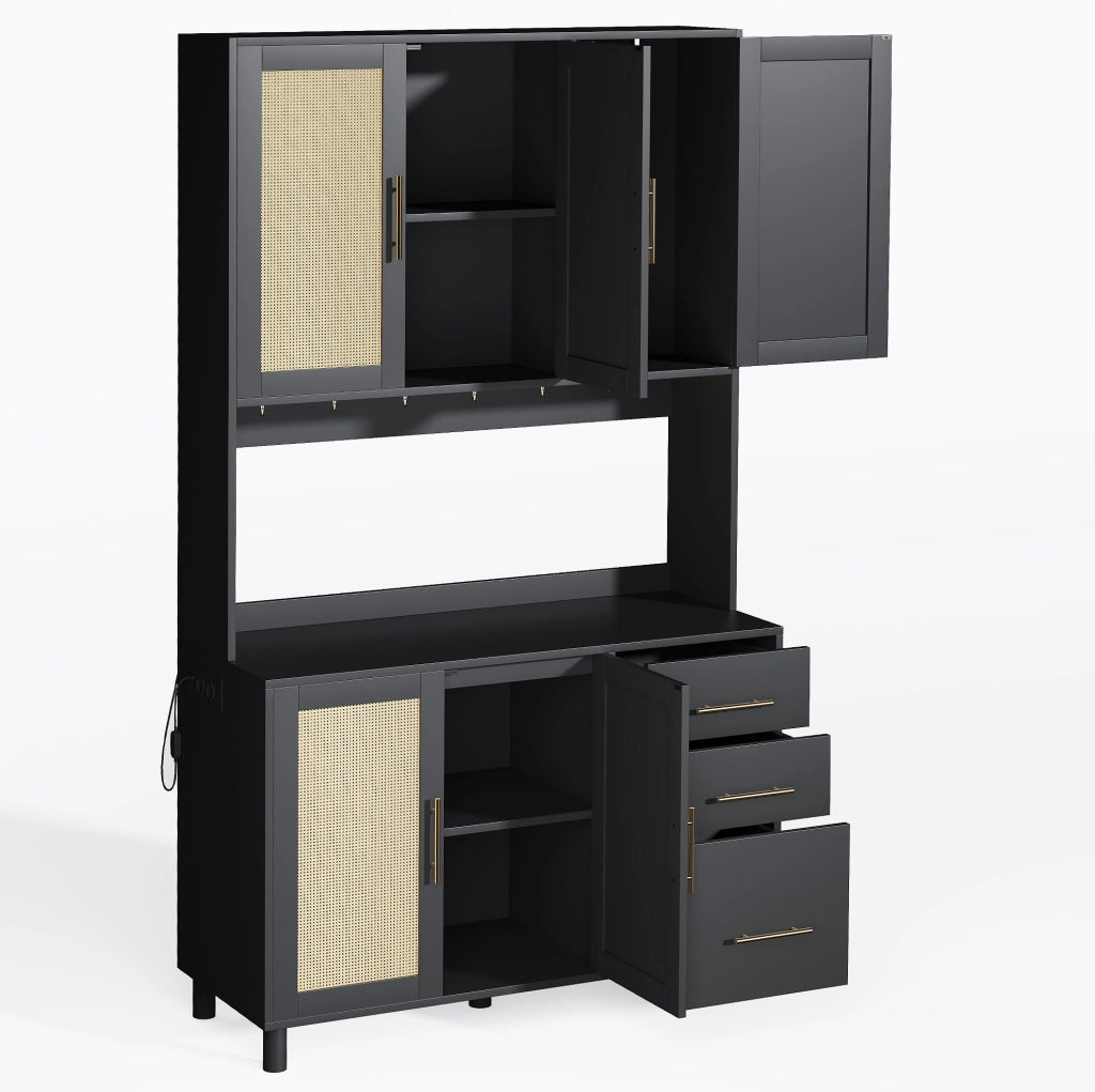 Credenza da cucina 183 cm con illuminazione LED multicolore, prese USB, ripiani regolabili e 3 cassetti