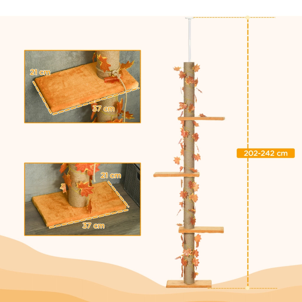 Albero per gatti a 3 livelli altezza regolabile 202-242 cm con foglie d'acero ¨C zephmum ¨C arancione