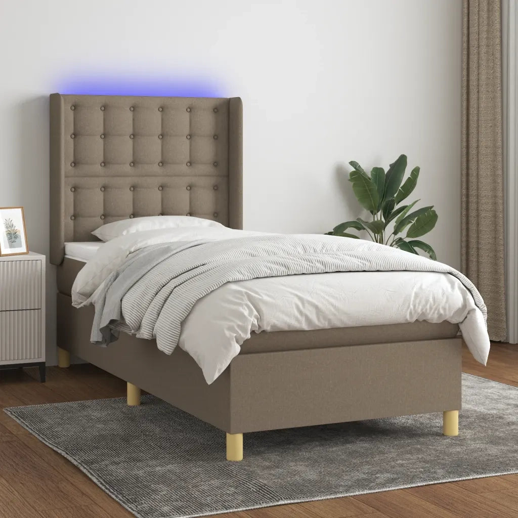 Letto a Molle con Materasso e LED Tortora 90x200 cm in Tessuto cod mxl 69848