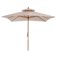 Ombrellone da Giardino 3x3m con 8 Stecche in Bamboo e Copertura Parasole a 2 Livelli, Crema