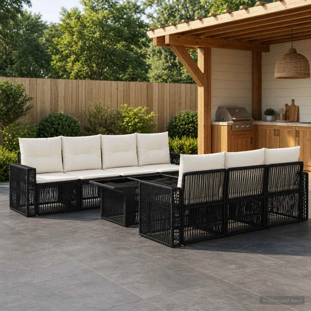 Set Divano da Giardino 8 pz Nero e Bianco Crema polyrattan 3436753