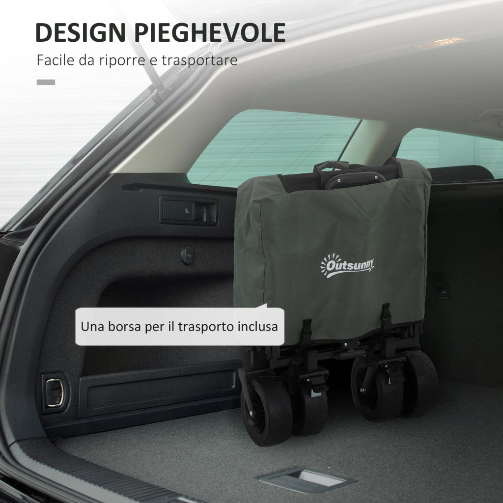 Carrello Pieghevole da Giardino ¨C Minimal ¨C Verde, Acciaio, Poliestere, 125x48x78-102 cm