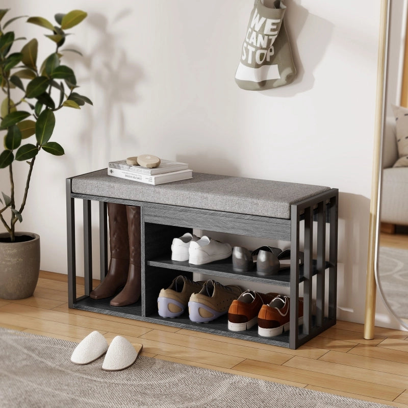 Scarpiera con panca a 3 ripiani aperti e cuscino per ingresso soggiorno camera da letto grigio 86 × 30 × 45,4 cm