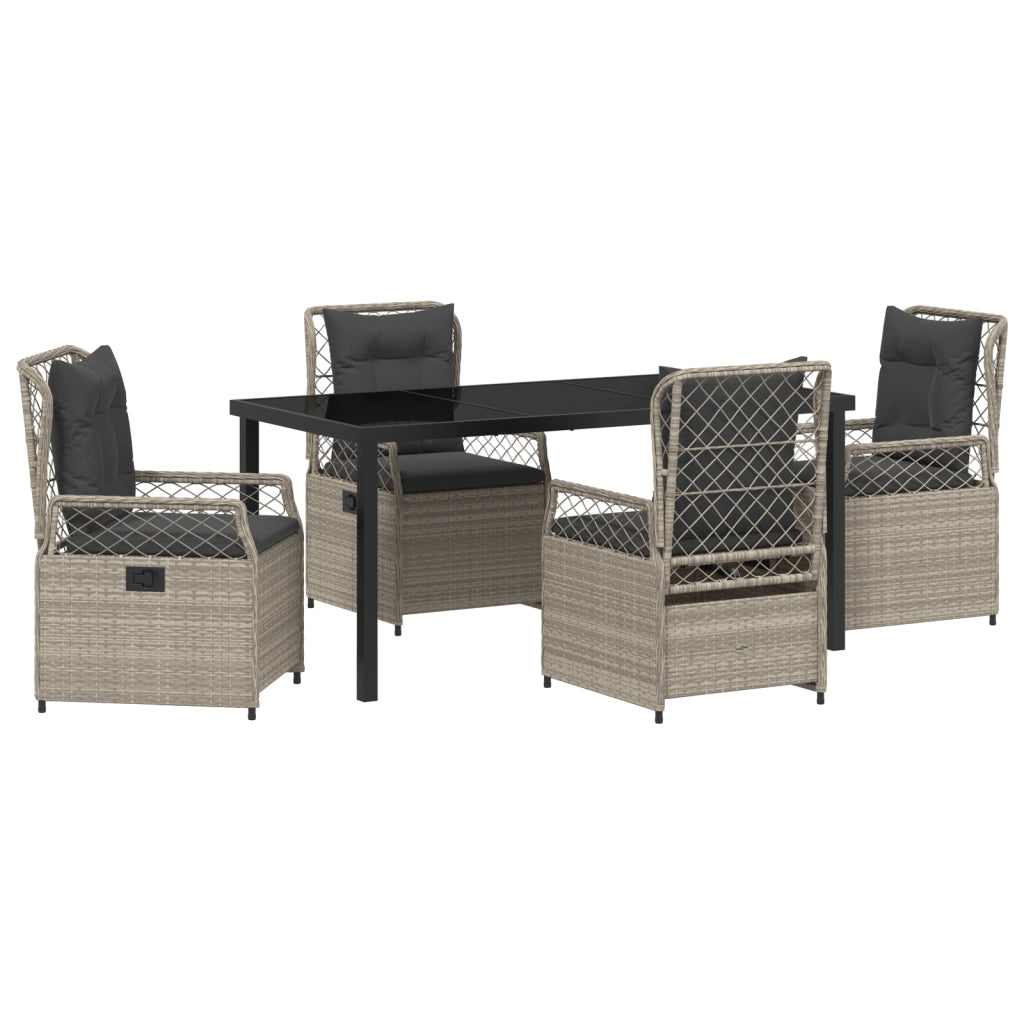Set da Pranzo da Giardino 5 Pezzi Grigio Chiaro Polyrattan