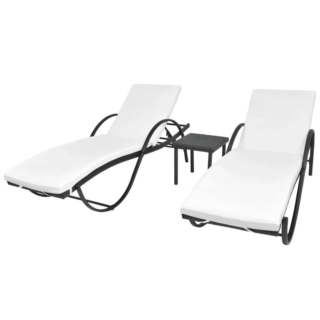 Set di 2 sdraio sedia a sdraio prendisole lettino da giardino terrazza arredo da esterno con tavolo in resina intrecciata nera 02_0012132